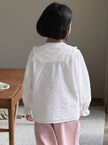 DAZY Young Girl Front Button Long Sleeve Embroidered Casual Shirt - White - View 4