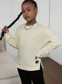 SHEIN Explorewe 2 pièces/set Sweat-shirt col ras-du-cou décontracté de couleur unie pour préadolescentes