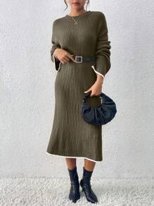 Calvaya Vestido de punto informal con ribete de contraste