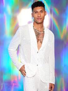 FeverCity Men's Front Button Long Sleeve Simple Top And Trousers Suit Set - White - View 1