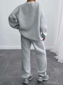 EURMUSE Bộ đồ oversize màu xám nhạt pha trộn dành cho nữ, thường ngày, mặc hàng ngày - Xám - Xem 2