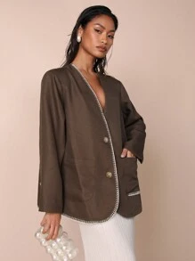 COSMINA Women Solid Color Blazer Jacket, Casual Minimalist Fashion For Everyday Wear - Mocha Brown - View 1