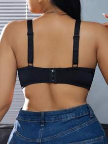 1pc Plus Size Lace Patchwork Underwire Bra, Valentine's Day