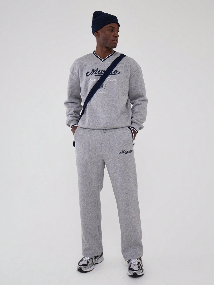 Musero V Neck Contrast Hem Retro Sweatshirt - Light Grey - View 1