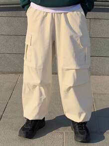 DAZY Pantalones casuales de carga de pierna recta y holgados con bolsillos para hombres - Albaricoque - Ver 3