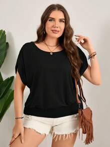 SHEIN LUNE Kaos Paskah Warna-warni Ukuran Besar, Kaos Kasual Longgar Leher Bulat dengan Tali Serut di Bagian Bawah, Pakaian Kasual Liburan - Hitam - View 6