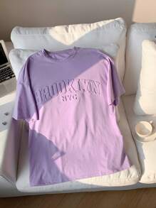 Comfortcana Letter Embossed Drop Shoulder Tee - Purple - View 6