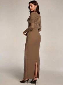 Modelyn 女士优雅纯色裹身裙，适合派对长款晚礼服