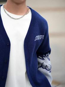 Manfinity Homme Men's Button Front Long Sleeve Minimalist Graphic Casual Daily Wear Graphic Drop Shoulder Flame Color Block Cardigan, For Husband, Boyfriend Gifts - Multicolor - View 4