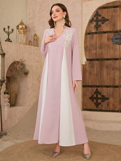 Al Najma 刺绣串珠拼色优雅连衣裙，朴素的卡夫坦