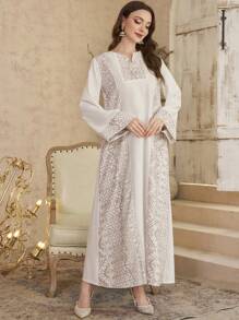 Al Najma Elegancki dubajski nadruk kontrastowy kolor arabski turecki długi szlafrok, odzież muzułmańska, skromny kaftan