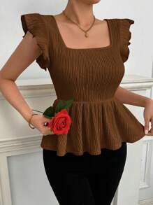 Firerie 女式彼得潘领盖袖收腰 T 恤，适合情人节、节假日和约会 - 棕色 - 查看 3