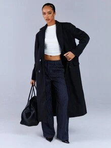 Athîral Women's Solid Color Notched Collar Long Sleeve Elegant Loose Jacket, Autumn/Winter - Black - View 4