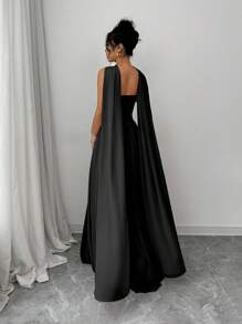 Elenzga Vestido largo de mujer con cuello halter fruncido de unicolor, elegante y de moda