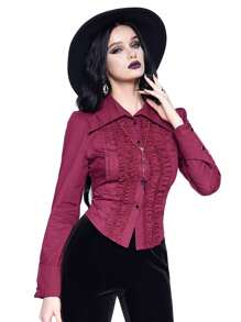 ROMWE Goth 哥特式荷叶边装饰腰部收紧女式衬衫