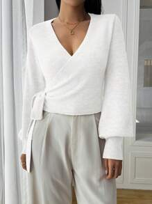 Calvaya Cárdigan con mangas abullonadas, cuello en V, ajuste en la cintura con lazo y estampado floral, casual y elegante para mujer