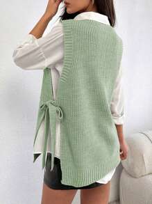 EURMUSE Round Neck Sleeveless Sweater With Pearls - Mint Green - View 2