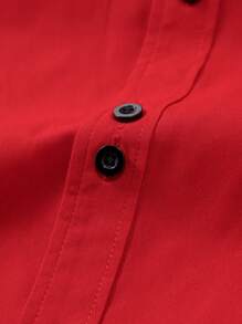 Manfinity Mode Men's Solid Color Patchwork Front Button Pocket Long Sleeve Casual Shirt, For Fall - Red - View 5