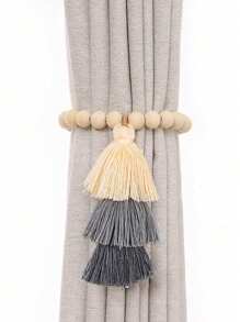 SHEIN 1pc Boho Curtain Tieback – Wooden Bead Magnetic Curtain Buckle With Three-Color Tassel, Punch-Free Curtain Strap & Holdback For Office, Bedroom, Living Room, Home Decor, Farmhouse, Aesthetic, Handmade, Vintage, Rustic, Coastal, Minimalist - Multicolor - View 6