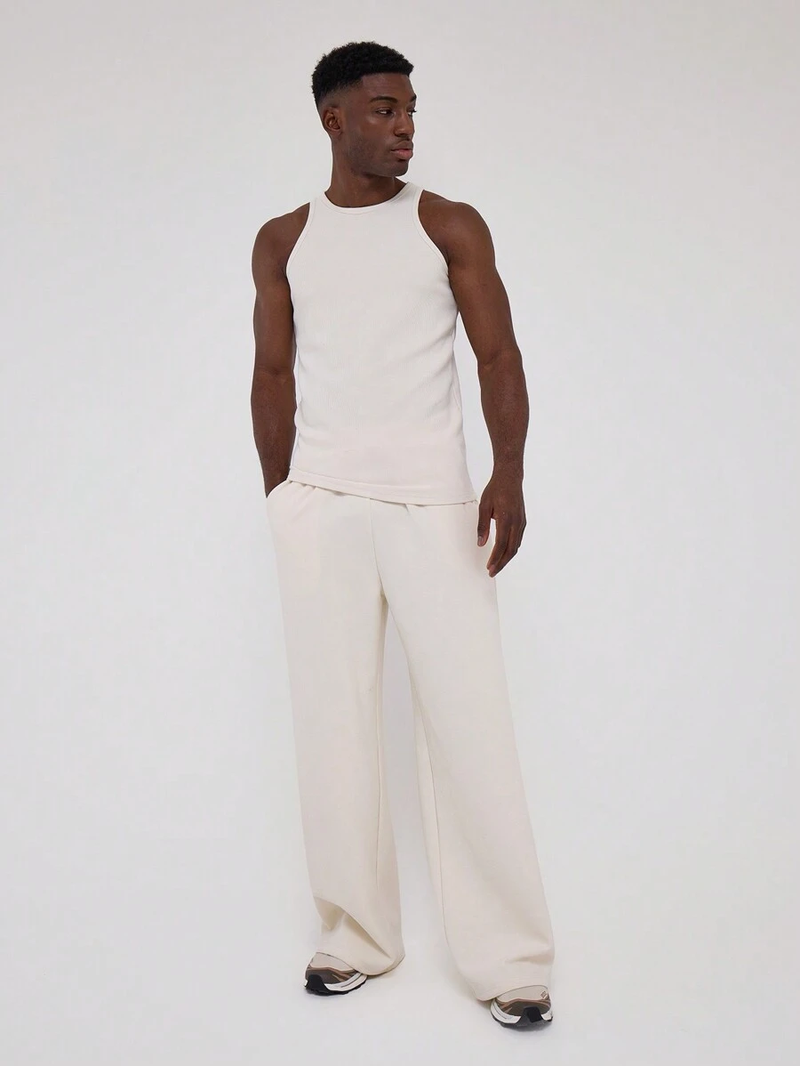 Musero Basics Waffle Textured Style Wide Leg Plain Sweatpants Autumn Winter Wardrobe - Apricot - View 1