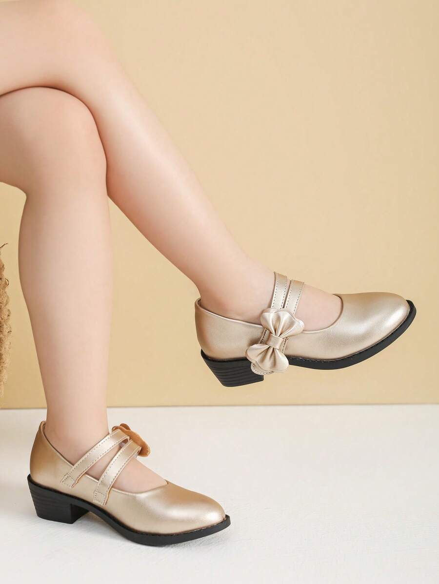 儿童/小孩高跟鞋，金色女童鞋，四季皆宜 - 金色 - 查看 1