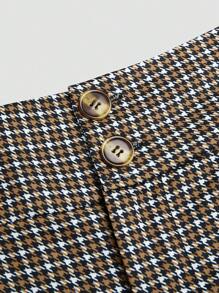 Celure Plus Size Women Houndstooth High Waist Belt Wide Leg Pants