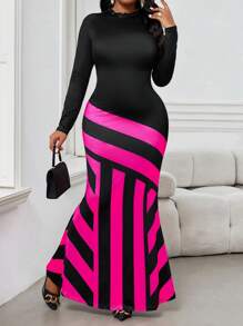 SHEIN Lady Vestidos elegantes de punto con cuello alto estilo sirena de talla grande para primavera, verano, otoño e invierno, atuendos de vacaciones para mujeres, ropa para el Día de San Valentín, atuendos de fiesta de Año Nuevo, vestidos de San Valentín, atuendos festivos para mujeres