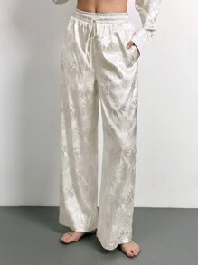 Maija Nuevo traje urbano de invierno, pantalones casuales largos de mujer con tela de jacquard floral de color albaricoque, adecuado para uso casual, fiesta de vacaciones, salida elegante moderna de lujo, día de San Valentín