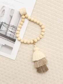 SHEIN 1pc Boho Curtain Tieback – Wooden Bead Magnetic Curtain Buckle With Three-Color Tassel, Punch-Free Curtain Strap & Holdback For Office, Bedroom, Living Room, Home Decor, Farmhouse, Aesthetic, Handmade, Vintage, Rustic, Coastal, Minimalist - Multicolor - View 2