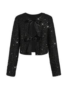 Ellevyn Two-Way Wear Sequin Jacket, Elegant For Christmas Party In Autumn/Winter - Black - View 5