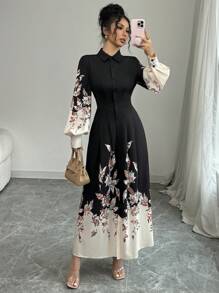Elenzga Women's 2024 Full Pattern Print Long Dress Maxi Women Outfit