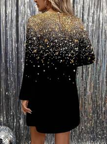 SHEIN LUNE Women's Casual Sequin & Glitter Print Party Dress