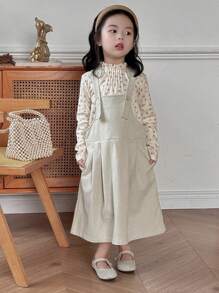 DAZY Young Girls' Wide Strap Button Casual Simple Dress - Beige - View 7