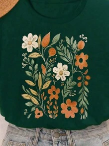 T-shirt à manches courtes avec imprimé floral pour préadolescente