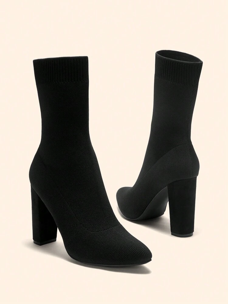 CUCCOO BASICS Women's Pointed Toe High Heel Boots, Knitted Breathable & Comfortable Spring Shoes Spring Break Easter