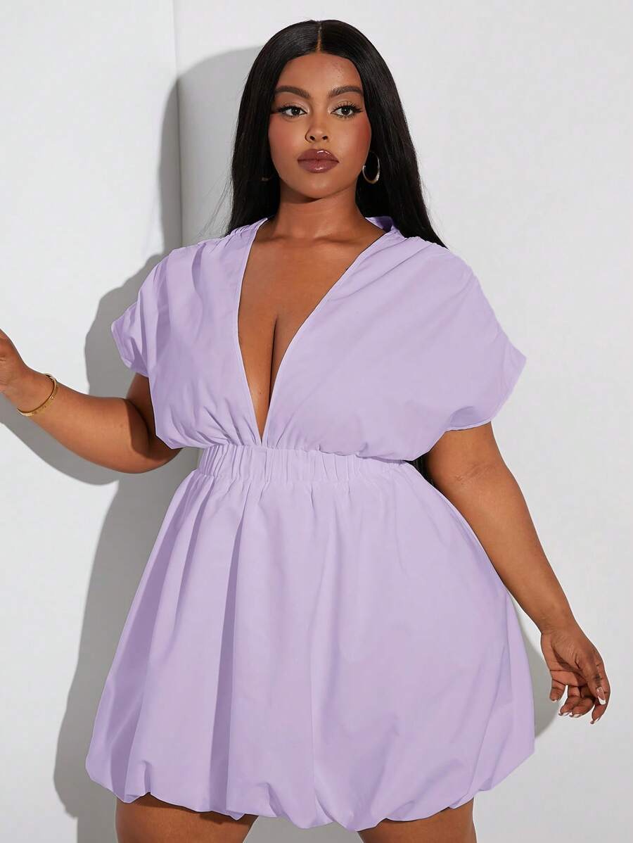 SHEIN SXY Sukienka z krótkim rękawem i bufiastymi rękawami na imprezę ukończenia szkoły w dużym rozmiarze