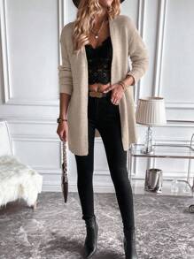 EMERY ROSE Women's Solid Color Long Sleeve Cardigan, Minimalist Casual Daily Wear Fall Winter Cloth For Women - Apricot - View 4