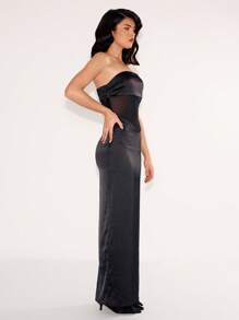 MUSERA 丝绒网纱拼接抹胸连衣裙，性感可爱，适合春夏派对、外出和度假穿着。 - 黑色 - 查看 2