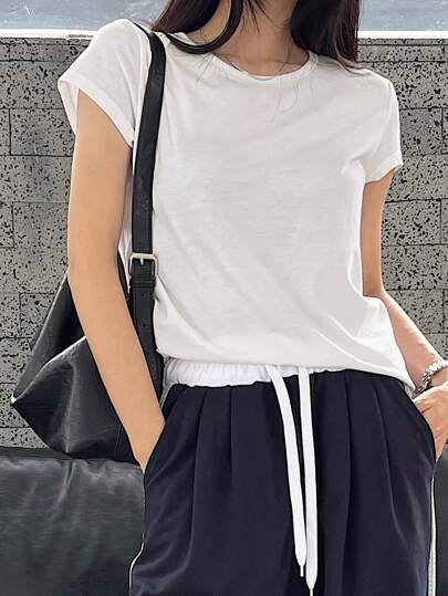 DAZY Camiseta básica y casual de unicolor para mujer, para oficina, primavera/verano