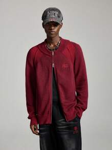 Manfinity VCAY Suéter de manga larga con cuello alto negro, estilo callejero, con bordado de letras, para otoño e invierno - Rojo - Ver 5