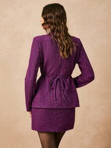 Poéselle Bộ vest vải tuýt dành cho nữ - Bộ vest ve ve sang trọng và chân váy lửng, Nút kim loại, Túi, Trang phục công sở thường ngày trang trọng mùa thu/đông, Bộ vest vải tuýt, Áo khoác vest nữ kèm chân váy, Phù hợp cho trang phục công sở thường ngày, Tiệc tùng trang trọng, Bộ vest thanh lịch mùa thu/đông - Màu tím  Violet - Xem 7