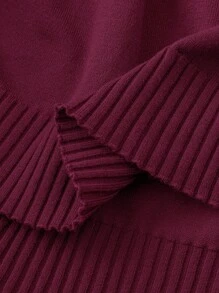 SHEIN LUNE Plus Size Women's Round Neck Button Decor Pullover & Wide Leg Pants 2 Pieces Set, Casual Loose Autumn/Winter Knit Suit - Burgundy - View 8
