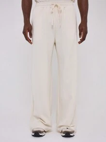 Musero Basics Waffle Textured Style Wide Leg Plain Sweatpants Autumn Winter Wardrobe - Apricot - View 2