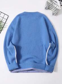 Manfinity Roghcode Plus Size Men Contrast Color Patchwork Letter Graphic Knit Sweater, Casual For Autumn/Winter - Multicolor - View 2