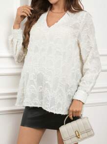 SHEIN Top casual de manga larga con cuello en V para mujeres embarazadas