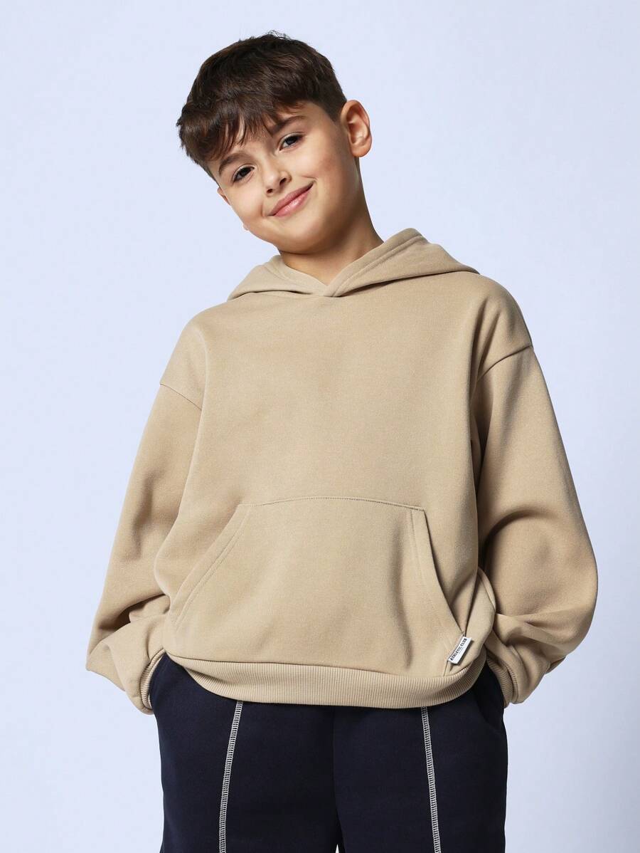 SUMWON Classic Pullover Hoodie Sweatshirt With Kangaroo Pocket Athletic Casual Wear Comfortable Autumn Winter Essential Streetwear - Khaki - View 1