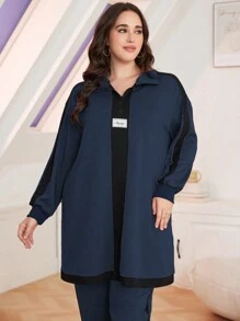 Mulvari Plus Size Solid Color Patchwork Front Zipper Long Sleeve Jacket & Pants 2 Pieces Set 2 Pieces Set Fall Cloth For Women