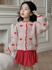 DAZY Young Girl Heart Graphic Crew Neck Long Sleeve Single Breasted Casual Cardigan, Autumn/Winter