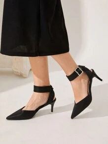 CUCCOO CHICEST 2024 New Spring Sexy Satin Black Thin Strap High Heels For New Year Holiday - Black - View 5