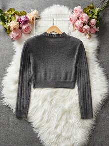 Modelyn Women Plain Color Front Button Long Sleeve Casual Blouse, Everyday Wear - Grey - View 2